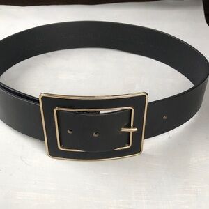 Black Genuine Leather Belt with Rectangle Metal Buckle